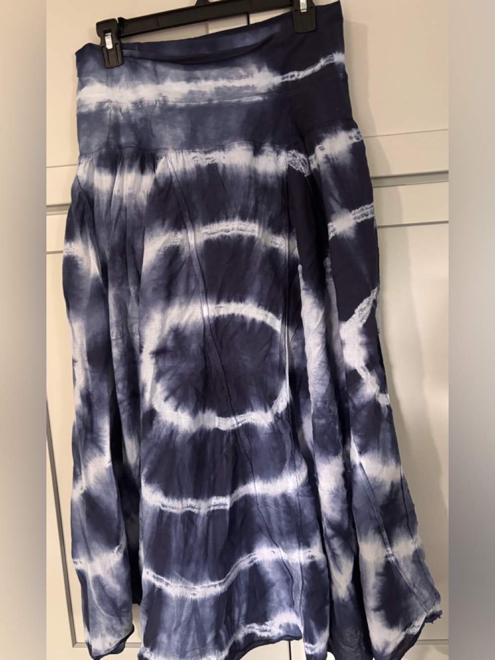Cute Options Tie-Dye Navy& White Maxi Skirt Cotton Size Med Elastic Waist Band